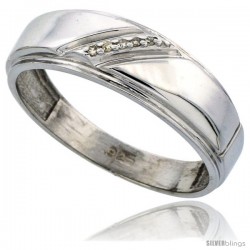 Sterling Silver Men's Diamond Wedding Band Rhodium finish, 1/4 in wide -Style Ag002mb