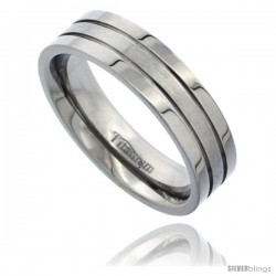 Titanium 6mm Flat Wedding Band Ring 2 Grooves Matte Center Comfort-fit