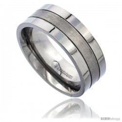 Titanium 8mm Flat Wedding Band Ring 2 Grooves Matte Center Comfort-fit