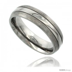 Titanium 6mm Domed Wedding Band Ring Polished Stripe Center Matte Edges Comfort-fit