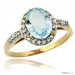 14k Yellow Gold Diamond Aquamarine Ring Oval Stone 8x6 mm 1.17 ct 3/8 in wide