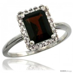 14k White Gold Diamond Garnet Ring 1.6 ct Emerald Shape 8x6 mm, 1/2 in wide