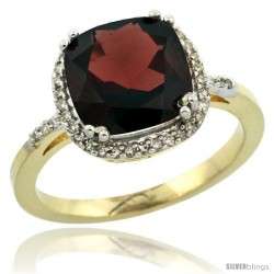 10k Yellow Gold Diamond Garnet Ring 3.05 ct Cushion Cut 9x9 mm, 1/2 in wide