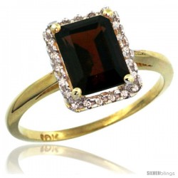 10k Yellow Gold Diamond Garnet Ring 1.6 ct Emerald Shape 8x6 mm, 1/2 in wide