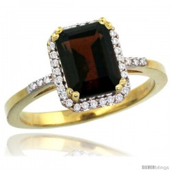 10k Yellow Gold Diamond Garnet Ring 1.6 ct Emerald Shape 8x6 mm, 1/2 in wide -Style Cy910129