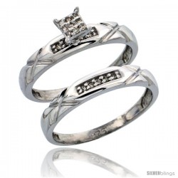 Sterling Silver Ladies' 2-Piece Diamond Engagement Wedding Ring Set Rhodium finish, 1/8 in wide