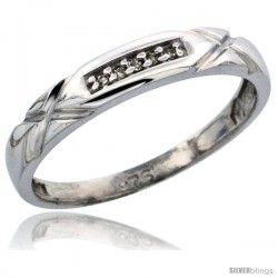 Sterling Silver Ladies' Diamond Wedding Band Rhodium finish, 1/8 in wide