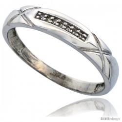 Sterling Silver Men's Diamond Wedding Band Rhodium finish, 3/16 in wide