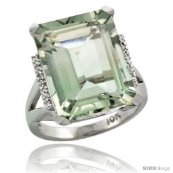 10k White Gold Diamond Green-Amethyst Ring 12 ct Emerald Cut 16x12 stone 3/4 in wide