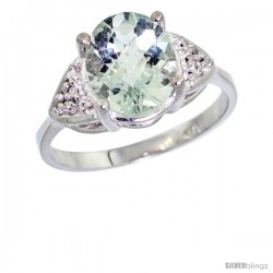 10k White Gold Diamond Green Amethyst Ring 2.40 ct Oval 10x8 Stone 3/8 in wide