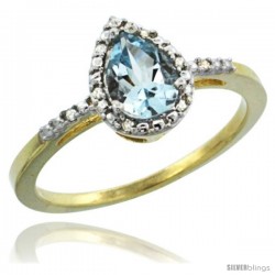 14k Yellow Gold Diamond Aquamarine Ring 0.59 ct Tear Drop 7x5 Stone 3/8 in wide