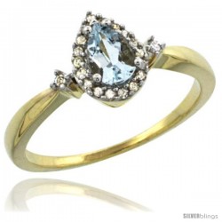 14k Yellow Gold Diamond Aquamarine Ring 0.33 ct Tear Drop 6x4 Stone 3/8 in wide