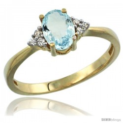 14k Yellow Gold Ladies Natural Aquamarine Ring oval 7x5 Stone Diamond Accent