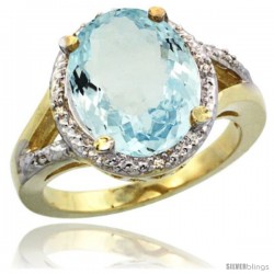 14k Yellow Gold Ladies Natural Aquamarine Ring oval 12x10 Stone Diamond Accent