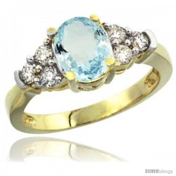 14k Yellow Gold Ladies Natural Aquamarine Ring oval 9x7 Stone Diamond Accent