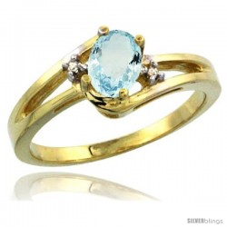 14k Yellow Gold Ladies Natural Aquamarine Ring oval 6x4 Stone Diamond Accent