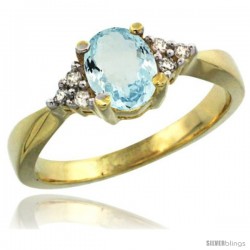 14k Yellow Gold Ladies Natural Aquamarine Ring oval 7x5 Stone Diamond Accent -Style Cy412168