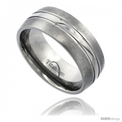 Titanium 8mm Domed Wedding Band Ring Polished Stripe Center Matte Edges Comfort-fit