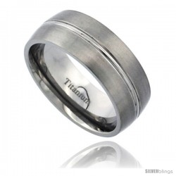 Titanium 8mm Domed Wedding Band Ring Convexed Groove Center Matte Finish Comfort-fit