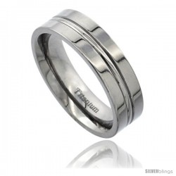 Titanium 6mm Flat Wedding Band Ring Convexed Groove Center Polished Finish Comfort-fit