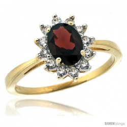 10k Yellow Gold Diamond Halo Garnet Ring 0.85 ct Oval Stone 7x5 mm, 1/2 in wide