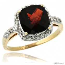 10k Yellow Gold Diamond Garnet Ring 2.08 ct Cushion cut 8 mm Stone 1/2 in wide