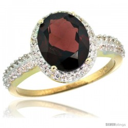 10k Yellow Gold Diamond Garnet Ring Oval Stone 10x8 mm 2.4 ct 1/2 in wide