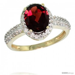 10k Yellow Gold Diamond Garnet Ring Oval Stone 9x7 mm 1.76 ct 1/2 in wide