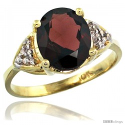 10k Yellow Gold Diamond Garnet Ring 2.40 ct Oval 10x8 Stone 3/8 in wide