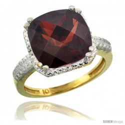 10k Yellow Gold Diamond Garnet Ring 5.94 ct Checkerboard Cushion 11 mm Stone 1/2 in wide