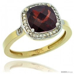 10k Yellow Gold Diamond Garnet Ring 2.08 ct Checkerboard Cushion 8mm Stone 1/2.08 in wide