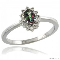 10k White Gold Diamond Halo Mystic Topaz Ring 0.25 ct Oval Stone 5x3 mm, 5/16 in wide