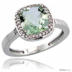 10k White Gold Diamond Green-Amethyst Ring 2.08 ct Checkerboard Cushion 8mm Stone 1/2.08 in wide