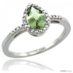 10k White Gold Diamond Green-Amethyst Ring 0.59 ct Tear Drop 7x5 Stone 3/8 in wide