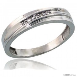 Sterling Silver Men's Diamond Wedding Band Rhodium finish, 3/16 in wide -Style Ag004mb