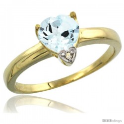 14K Yellow Gold Natural Aquamarine Heart-shape 7x7 Stone Diamond Accent