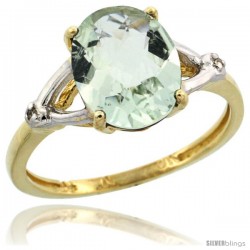 10k Yellow Gold Diamond Green-Amethyst Ring 2.4 ct Oval Stone 10x8 mm, 3/8 in wide