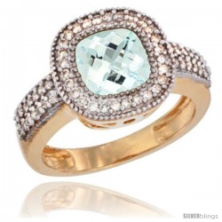 14k Yellow Gold Ladies Natural Aquamarine Ring Cushion-cut 3.5 ct. 8x8 Stone Diamond Accent