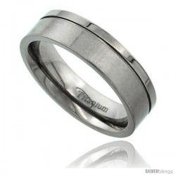 Titanium 6mm Flat Wedding Band Ring Matte Finish one Polished Grooved Squared Edge Comfort-fit