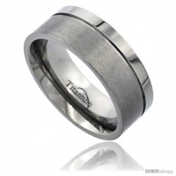 Titanium 8mm Flat Wedding Band Ring Matte Finish one Polished Grooved Squared Edge Comfort-fit