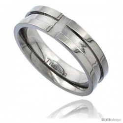 Titanium 6mm Flat Wedding Band Ring Cross Grooves Comfort-fit