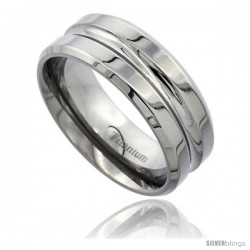 Titanium 8mm Flat Wedding Band Ring Deep Groove Center Beveled Edges Polished Finish Comfort-fit