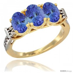 10K Yellow Gold Natural Tanzanite Ring 3-Stone Oval 7x5 mm Diamond Accent