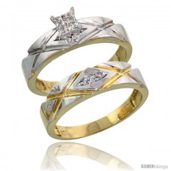 10k Yellow Gold Diamond Engagement Rings Set 2-Piece 0.08 cttw Brilliant Cut, 3/16 in wide