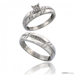 Sterling Silver 2-Piece Diamond wedding Engagement Ring Set for Him & Her Rhodium finish, 5.5mm & 6mm wide