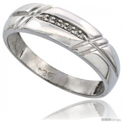 Sterling Silver Men's Diamond Wedding Band Rhodium finish, 1/4 in wide -Style Ag005mb