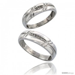 Sterling Silver Diamond 2 Piece Wedding Ring Set His 6mm & Hers 5.5mm Rhodium finish