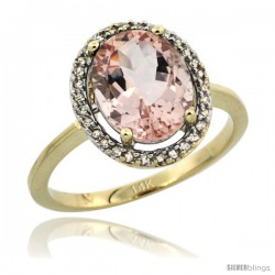 14k Yellow Gold Diamond Halo Morganite Ring 2.5 carat Oval shape 10X8 mm, 1/2 in (12.5mm) wide