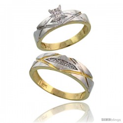 10k Yellow Gold Diamond Engagement Rings 2-Piece Set for Men and Women 0.10 cttw Brilliant Cut, 5mm & 6mm wide