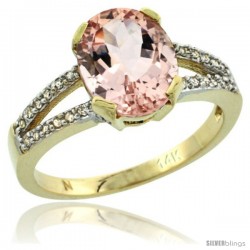 14k Yellow Gold and Diamond Halo Morganite Ring 2.4 carat Oval shape 10X8 mm, 3/8 in (10mm) wide